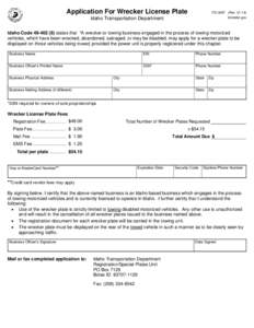 Idaho Transportation Department / L-plate / Wrecker / Comics / Transport / Identifiers / Vehicle registration plate