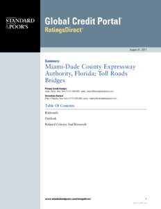 August 31, 2011  Summary: Miami-Dade County Expressway Authority, Florida; Toll Roads