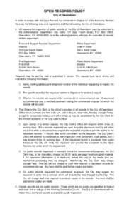 OPEN RECORDS POLICY City of Owensboro In order to comply with the Open Records Act contained in Chapter 61 of the Kentucky Revised Statutes, the following rules and regulations shall be followed by the City of Owensboro: