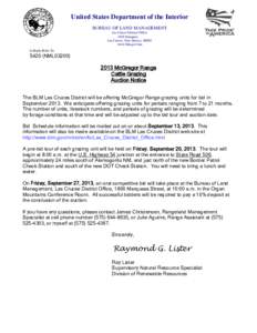 United States Department of the Interior BUREAU OF LAND MANAGEMENT Las Cruces District Office 1800 Marquess Las Cruces, New Mexico[removed]www.blm.gov/nm