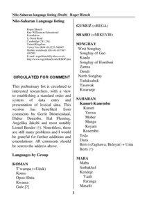 Nilo-Saharan language listing (Draft) Roger Blench  Nilo-Saharan Language listing