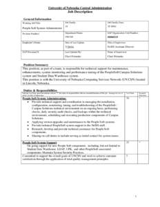 University of Nebraska Central Administration  Job Description General Information Working Job Title: