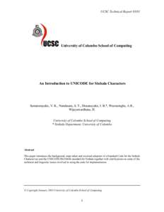 UCSC Technical Report[removed]University of Colombo School of Computing An Introduction to UNICODE for Sinhala Characters