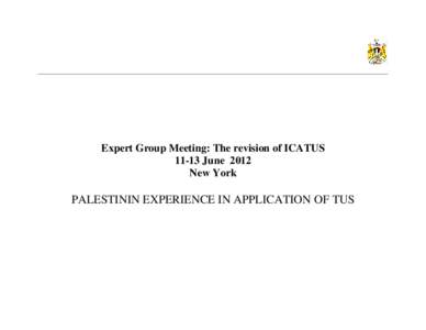 Expert Group Meeting: The revision of ICATUS[removed]June 2012 New York PALESTININ EXPERIENCE IN APPLICATION OF TUS