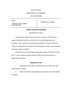 STATE OF IOWA DEPARTMENT OF COMMERCE UTILITIES BOARD IN RE: DOCKET NO. E-21528