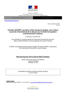 C HRISTIAN ECKERT S ECRETAIRE D ’E TAT CHARGE DU B UDGET, AUPRES DU MINISTRE DES FINANCES ET DES COMPTES PUBLICS In vi tati on pres s e