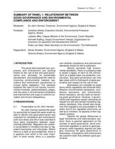 SUMMARY OF PANEL[removed]SUMMARY OF PANEL 1: RELATIONSHIP BETWEEN GOOD GOVERNANCE AND ENVIRONMENTAL