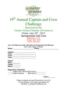 th  19 Annual Captain and Crew Challenge Sponsored by the Greater Greene Chamber of Commerce