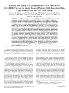 Efficacy and Safety of Eicosapentaenoic Acid Ethyl Ester (AMR101) Therapy in Statin-Treated Patients With Persistent High Triglycerides (from the ANCHOR Study)