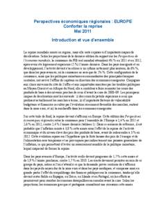 Perspectives économiques régionales : EUROPE Conforter la reprise ; Mai 2011