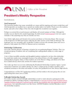 April 27, 2015  Office of the President President’s Weekly Perspective Good afternoon.