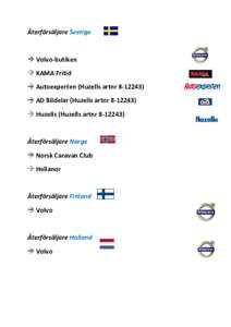 Återförsäljare Sverige   Volvo-butiken  KAMA Fritid  Autoexperten (Huzells artnr)  AD Bildelar (Huzells artnr)