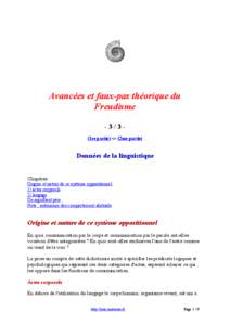 Avancées et faux-pas théorique du Freudisme -3/3(1re partie) <> (2me partie) Données de la linguistique Chapitres :