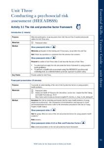 Activity 3.1 The risk and protective factor framework  10 Introduction (1 minute) Purpose