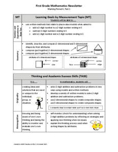 First Grade Mathematics Newsletter Marking Period 4, Part 1 Learning Goals by Measurement Topic (MT)  MT