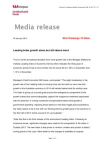 A division of Westpac Banking Corporation ABN[removed]Media release Strict Embargo 10:30am  29 January 2014
