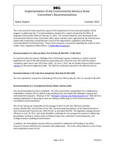 Implementation of the Environmental Advisory Rules Committee’s Recommendations Status Report Summer 2012