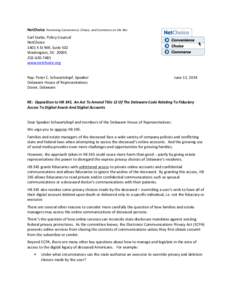 NetChoice	
  Promoting	
  Convenience,	
  Choice,	
  and	
  Commerce	
  on	
  the	
  Net	
   Carl	
  Szabo,	
  Policy	
  Counsel	
   NetChoice	
   1401	
  K	
  St	
  NW,	
  Suite	
  502	
   Washington