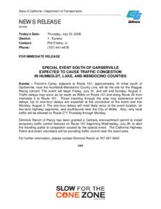 State of California • Department of Transportation  __________________________________________________________ NEWS RELEASE[removed]