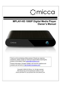 Micca MPLAY-HD 1055 User Manual