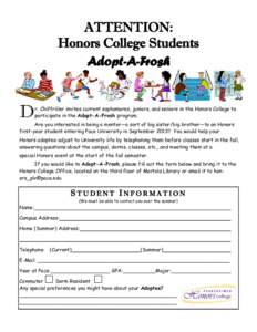 ATTENTION: Honors College Students Adopt-A-Frosh D