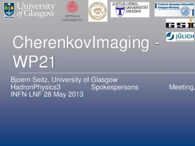 CherenkovImaging WP21 Bjoern Seitz, University of Glasgow HadronPhysics3 Spokespersons INFN-LNF 28 May 2013