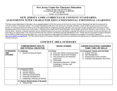 New Jersey Center for Character Education Rutgers, The State University of New Jersey 41 Gordon Road, Suite A, Piscataway, NJ[removed]Tel: ([removed]Website: www.nj-charactered.net