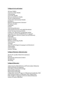 College of Arts and Letters Africana Studies American Indian Studies Anthropology Asia Pacific Studies Chicana and Chicano Studies