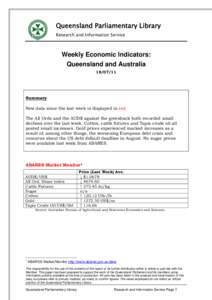 Queensland Parliamentary Library Research and Information Service Weekly Economic Indicators: Queensland and Australia[removed]