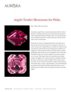 Argyle Tender Showcases 60 Pinks By Alan Bronstein Australia’s Argyle Mine wowed select dealers with the “best of the best” pink diamonds from its yearly production during its 20th Annual Pink Diamond Tender. Sixty
