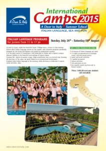 International  Camps 2015 A Door to Italy  Summer School