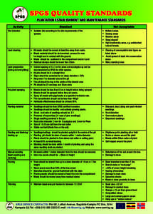 SPGS QUALITY STANDARDS PLANTATION ESTABLISHMENT AND MAINTENANCE STANDARDS Activity Standard