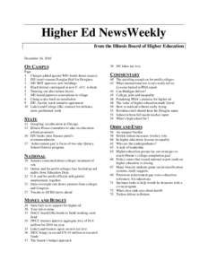 Higher Ed NewsWeekly from the Illinois Board of Higher Education December 16, 2010 ON CAMPUS Page