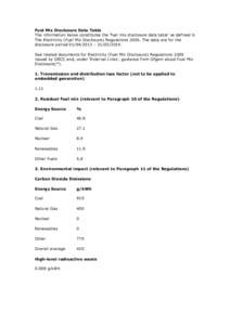 Fuel Mix Disclosure Data Table The information below constitutes the ‘fuel mix disclosure data table’ as defined in The Electricity (Fuel Mix Disclosure) Regulations[removed]The data are for the disclosure period 01/04