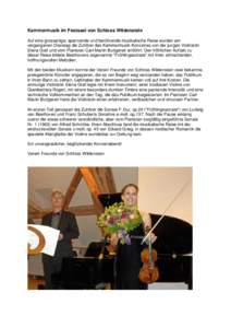 Kammermusik im Festsaal von Schloss Wildenstein Auf eine grossartige, spannende und berührende musikalische Reise wurden am vergangenen Dienstag die Zuhörer des Kammermusik-Konzertes von der jungen Violinistin Elena Gr
