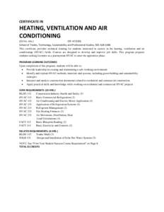 CERTIFICATE IN  HEATING, VENTILATION AND AIR CONDITIONING (31 hrs. min.) CIP: [removed]