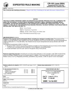 EXPEDITED RULE MAKING  CR-105 (June[removed]Implements RCW[removed]EXPEDITED RULE MAKING ONLY