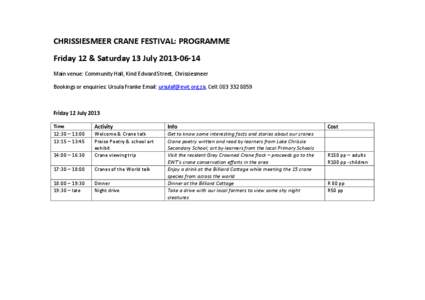 Microsoft Word - CHRISSIESMEER CRANE FESTIVAL programme.docx