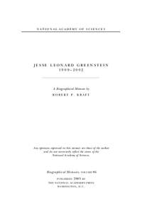 NATIONAL ACADEMY OF SCIENCES  JESSE LEONARD GREENSTEIN