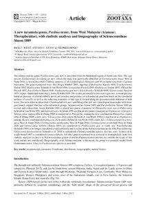 A new tarantula genus, Psednocnemis, from West Malaysia (Araneae: Theraphosidae), with cladistic analyses and biogeography of Selenocosmiinae Theraphosidae), with cladistic analyses and biogeography of Selenocosmiinae