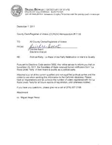 Political Party: La Raza Unida Party Notification of Intent to Qualify