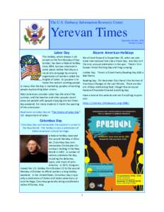 The U.S. Embassy Information Resource Center  Yerevan Times September-October, 2010 Volume 6, Issue 5