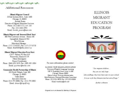 Additional Resources  ILLINOIS MIGRANT EDUCATION PROGRAM