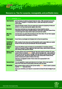 Food for Sport Guidelines Resource 11 - Tips for a popular, manageable, and profitbale menu