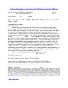 Southern Campaign American Revolution Pension Statements & Rosters Pension application of Claiborne Elder S39489 Transcribed by Fred Weyler Elder Claiborne  Va