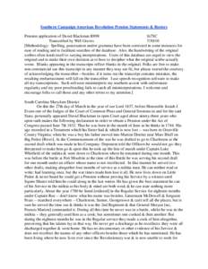 Southern Campaign American Revolution Pension Statements & Rosters Pension application of David Blackman R898 fn7SC Transcribed by Will Graves[removed]Methodology: Spelling, punctuation and/or grammar have been correcte