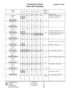 Freshwater SchoolCalendar School Month August 27 to