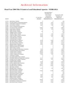 Archived Information Fiscal Year 2004 Title I Grants to Local Educational Agencies - NEBRASKA LEA ID[removed]