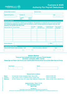 Customs & AQIS Authority For Payroll Deductions Member/Client Number(s) Member Name