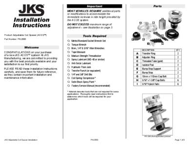 Important  Installation Instructions  MOST VEHICLES REQUIRE additional parts